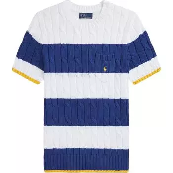 Polo Ralph Lauren Ss24 вышитый логотип в полоску облегающий трикотажный топ с коротким рукавом женский белый WMPOSWENC020974-100 XS