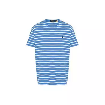 Polo Ralph Lauren Ss24 вышитый логотип в полоску круглый вырез короткий рукав футболка мужские топы средне-синие 710934662-002 L