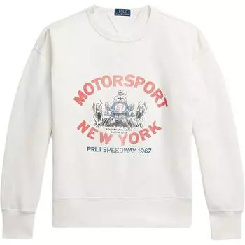 Polo Ralph Lauren SS25 Флисовая толстовка с длинным рукавом из смеси хлопка с гоночным принтом Мужская толстовка Белая 710972336-001 M