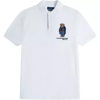 Polo Ralph Lauren SS25 Футболка поло с коротким рукавом прямого кроя с узором «Медведь» Мужские топы Белый 710766441-002 S