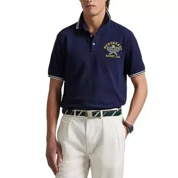 Polo Ralph Lauren SS25 Логотип Полосатый Вышитый Колорблок Короткий Рукав Мужские Поло Темно-синий MNPOKNI1N823297-410 S