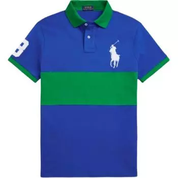 Polo Ralph Lauren Ss25 Поло с широкой полоской и принтом логотипа, хлопок, с коротким рукавом, мужские топы 710861148-002 XS