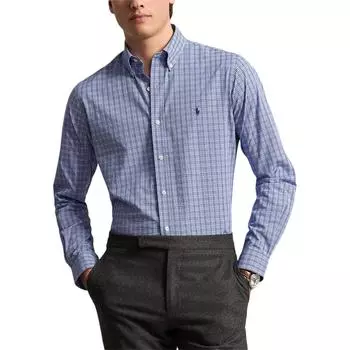 Polo Ralph Lauren Ss25 Рубашка мужская хлопковая в клетку с длинным рукавом и вышивкой логотипа Синяя 710952113-001 XXL