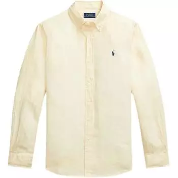 Polo Ralph Lauren Ss25 Рубашка мужская льняная однобортная с длинным рукавом и вышивкой пони кремового цвета MNPOWOV16824237-101 M