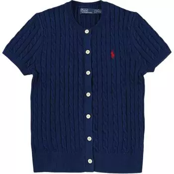 Polo Ralph Lauren Ss25 Трикотажный топ с вышитым логотипом, однобортный, с коротким рукавом, женский, топы, синий, 211965760-002 L
