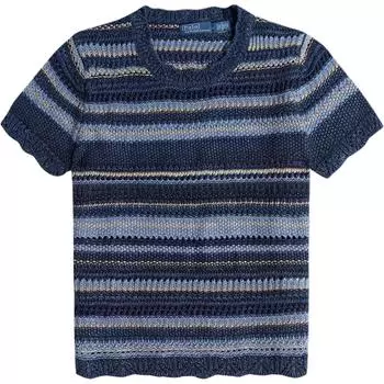 Polo Ralph Lauren SS25 Вязаный свитер в полоску с круглым вырезом и короткими рукавами Женский свитер Синий 211924416-001 S