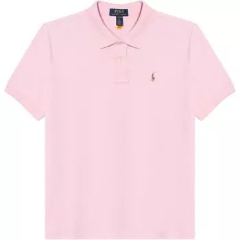 Polo Ralph Lauren SS25 Вышитое лого маленькой лошади Однотонная футболка-поло с коротким рукавом Женские топы Розовый 323952431-007 L