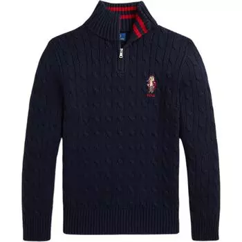 Polo Ralph Lauren свитер детский с вышитыми буквами и рисунком, высокий ворот, молния, длинный рукав, детский свитер темно-синего цвета CWPOSWEY6820536-410 XL