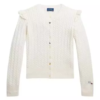 Polo Ralph Lauren свитер детский SS23 однотонный круглый вырез однобортный длинный рукав трикотажный топ детские топы белый 313916537-001 L