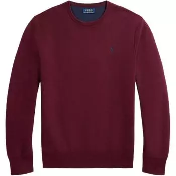 Polo Ralph Lauren Свитер мужской вязаный однотонный с вышивкой логотипа маленькой лошади, с круглым вырезом и длинным рукавом, бордовый 710918163-514 XL