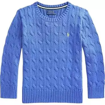 Polo Ralph Lauren свитер Ss24 однотонный вышитый логотип с косичным узором вязка круглый вырез повседневный трикотаж детские свитера небесно-голубой 323816927-034 M