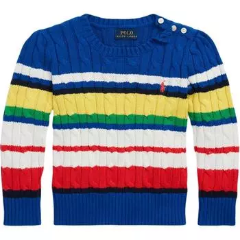 Polo Ralph Lauren свитер Ss24 с вышитым логотипом в полоску, вязаный косами свитер с круглым вырезом, длинный рукав, детский свитер, многоцветный CWPOSWER6820405-999 L