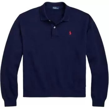 Поло Ralph Lauren Свободный крой Однотонная рубашка поло с длинным рукавом Женские топы Морской синий WMPOKNINFB20773-410 M