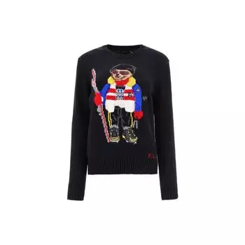 Polo Ralph Lauren свободный крой жаккардовый пуловер с мультяшным узором свитер с длинным рукавом женский свитер черный 211881597-001 XS