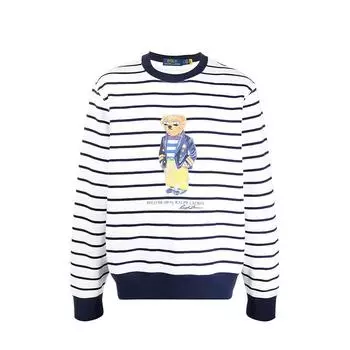 Polo Ralph Lauren Teddy Bear Print Striped Pullover Sweatshirt Men sweatshirt White 710837970-001 L