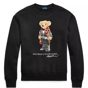 Polo Ralph Lauren Толстовка флисовая с длинным рукавом и графикой плюшевого мишки для женщин, черная WMPOKNINFB20162-001 XS