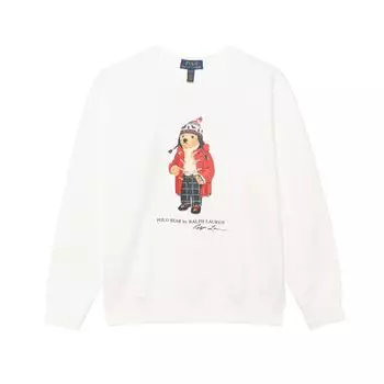 Polo Ralph Lauren Толстовка с принтом медведя, круглый вырез, длинный рукав, детские топы, белый 323960439-002 S