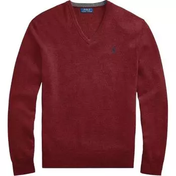 Polo Ralph Lauren Вязаный свитер с V-образным вырезом и вышивкой в виде маленького логотипа пони для мужчин, свитер бордового цвета 710667377-008 M