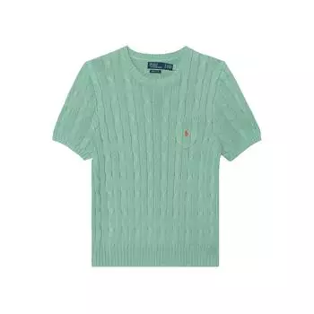 Polo Ralph Lauren Вязаный в рубчик свитер с коротким рукавом и круглым вырезом Женские топы Зеленый 211895379-018 M