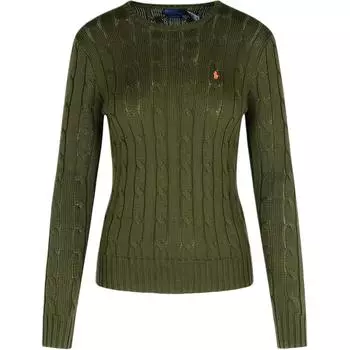 Polo Ralph Lauren Вышитый логотип Пуловер Круглый вырез Длинный рукав Вязаный свитер Женский свитер Зеленый 211891640-030 S