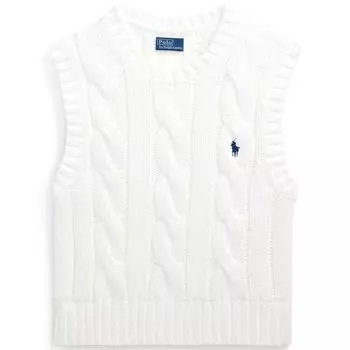 Polo Ralph Lauren Вышитый пони Круглый вырез Вязаный кабельным узором Топ без рукавов Женские топы Белый WMPOSWENC021163-100 XL