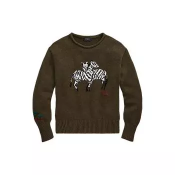 Polo Ralph Lauren Zebra вышитый круглый вырез свитер женский свитер зеленый 211839015-001 XS