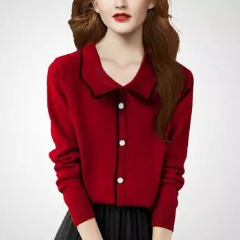 Поло с необычным лацканом, красный, омолаживающий, красивый свитер Red (M280) L