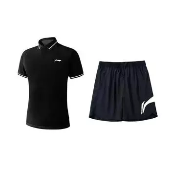 Поло с принтом логотипа Li Ning, однотонное, с коротким рукавом, простое, быстросохнущее, удобное, шорты, повседневный спортивный костюм, унисекс, спортивная одежда YPLV047-3+YKSV197-2 L