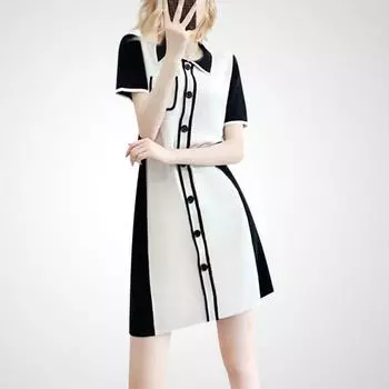 Поло Шахматная Клетка Приталенное Шикарное Ретро Платье Colorblock S