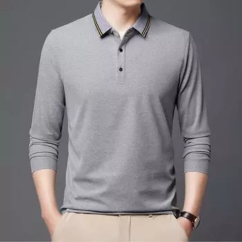 Polo Shirt Men s Long Sleeve Casual New Autumn Loose Striped Lapel T-shirt Tops for Young and Middle-aged People M