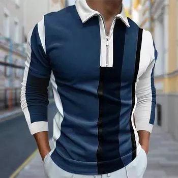 Рубашки поло мужские с длинным рукавом, черно-синие линии, принт, новая мужская рубашка поло с длинным рукавом, футболка на молнии, топ XS синий