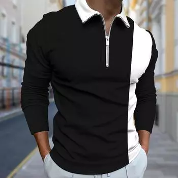 Рубашки поло мужские с длинным рукавом, черные, с чистым принтом, новые мужские рубашки поло с длинным рукавом, на молнии, футболка, топ XS синий