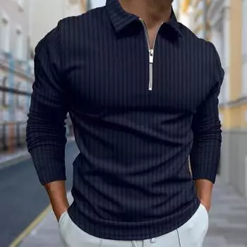 Рубашки поло мужские с длинным рукавом с принтом в виде тонких линий, новая мужская рубашка поло с длинным рукавом, футболка на молнии, топ XS синий