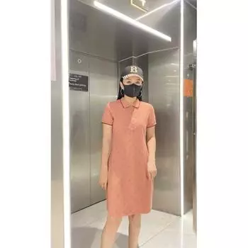 Polo Summer New Arrival Letter Short Sleeve Casual Dress Pink L