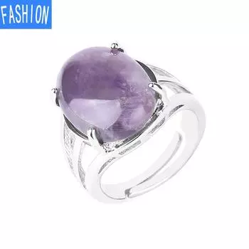 Полое кольцо с овальной инкрустацией четырьмя когтями из натуральных кристаллов Opal