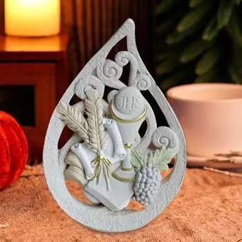 Полое пламя Святое причастие Украшение Религиозный евхаристический символ причастия Статуэтка из смолы Скульптура Настольная книжная полка Пасхальное украшение белый