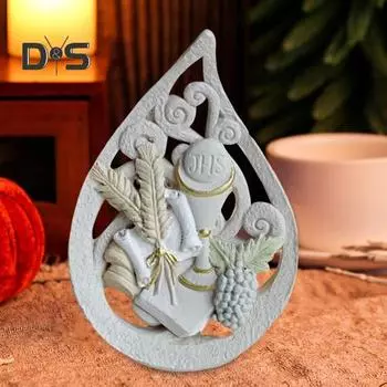 Полое пламя Святое причастие Украшение Религиозный евхаристический символ причастия Статуэтка из смолы Скульптура Настольная книжная полка Пасхальное украшение белый