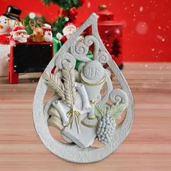 Полое пламя Святое причастие Украшение Религиозный евхаристический символ причастия Статуэтка из смолы Скульптура Настольная книжная полка Пасхальное украшение белый