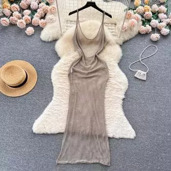 Полое платье с запахом без рукавов, сексуальное модное эластичное облегающее платье для вечеринки, элегантное платье, шикарное летнее женское платье для пляжного отдыха и отдыха One Size небесно-голубой