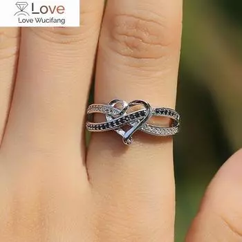 Полое сердце в форме черно-белого фианита с линиями креста кольцо модный подарок для подруги женские ювелирные изделия высокого качества 6
