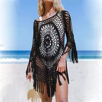 Полое свободное пляжное платье бикини с бахромой для отпуска One Size