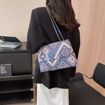 Полосатая этническая сумка через плечо в китайском стиле с вышитыми цветами, сумка для покупок красный