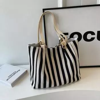 Полосатая большая модная сумка, весенняя универсальная сумка через плечо и подмышку, сумка-тоут красный