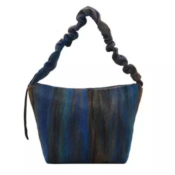 Полосатая большая сумка в стиле ретро, модная сумка через плечо с рюшами, осенне-зимняя твидовая сумка-хобо для женщин чёрный