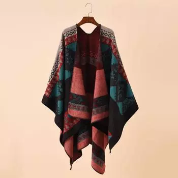 Полосатая дорожная шаль с цветными блоками, персонализированное элегантное пончо с принтом