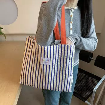 Полосатая двухслойная сумка через плечо Tooxika, новая вместительная ручная сумка в студенческом стиле синий