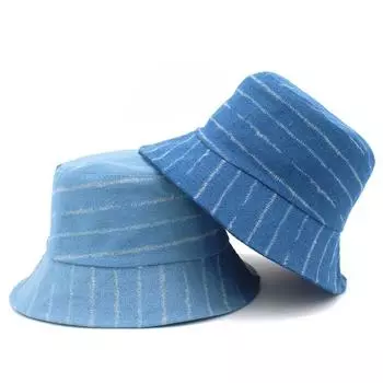 Полосатая джинсовая шляпа рыбака, новая универсальная повседневная шляпа-тени для бассейна, солнцезащитная тканевая шляпа для путешествий на открытом воздухе темно-синий