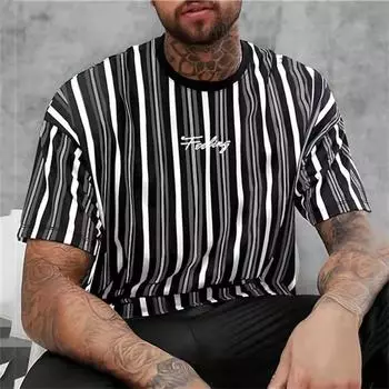 Полосатая футболка для мужчин с буквами и 3D-принтом, мужская одежда, свободная рубашка оверсайз, уличный тренд, повседневные футболки с короткими рукавами, топ S