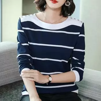 Полосатая футболка с длинным рукавом, женская одежда, футболка Femme, футболка Za Woman, футболки XL красный