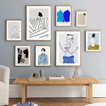 Полосатая футболка с изображением женщины с толстыми бедрами и большой девочкой, настенная живопись на холсте, скандинавский постер, абстрактные картины для декора гостиной 21x30cm No Framed